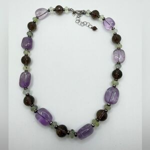 16" J&T Sterling silver, faceted Smoky Quartz, Amethyst, Prehnite necklace!